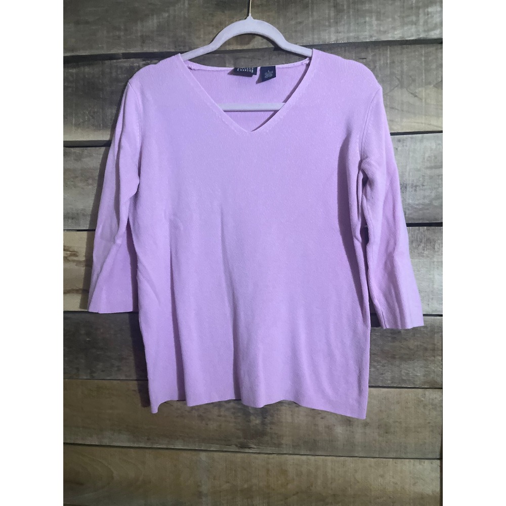 small Hilliard Hanson‎ Womens Lavender V Neck 3/4 Sleeve Knit Sweater Top Size S